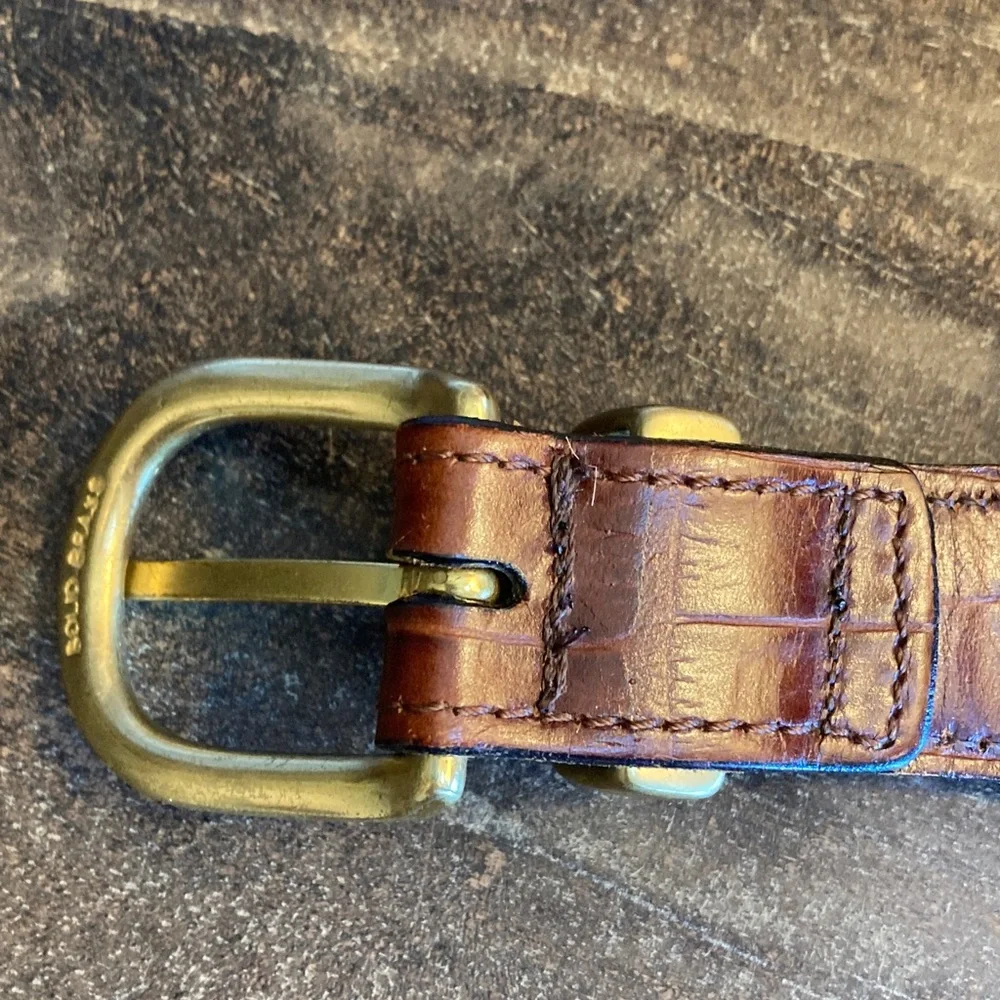 Men's Blue Brown‎ Stretch Woven Belt Size 46 Preppy Casual Classic Brass Buckle